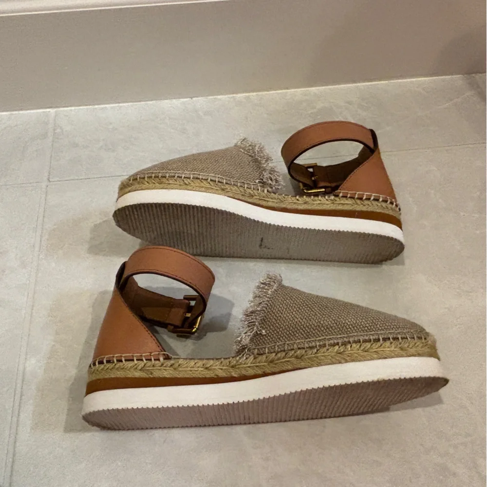 See By Chloe Beige Glyn Espadrilles Flats In Canvas and Leather Size 37